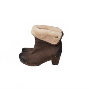 UGG Lynnea Shearling Lined Cuffed Brown Heeled Boots Size 7